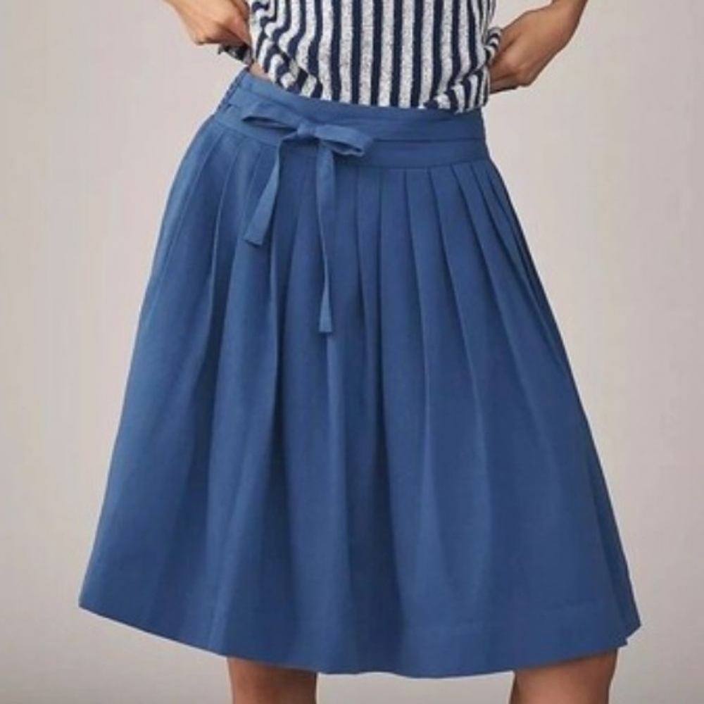 Anthropologie Blue Pleated Midi Skirt